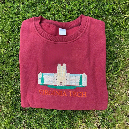 Custom Embroidered ANY State or University Iconic Buildings Crewneck, Hoodie, T-shirt
