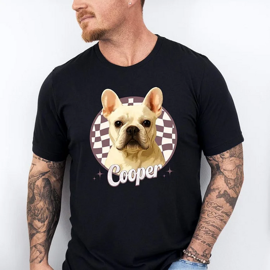 Custom Dog Portrait Hoodie/T-Shirt - Vintage Style with Name & Photo