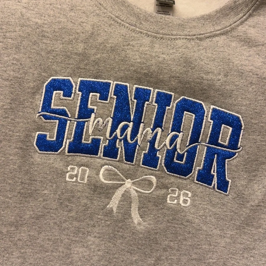 Custom Embroidered Glitter SENIOR Mama T-shirt & Sweatshirt & Hoodie with Child's Name Embroidered