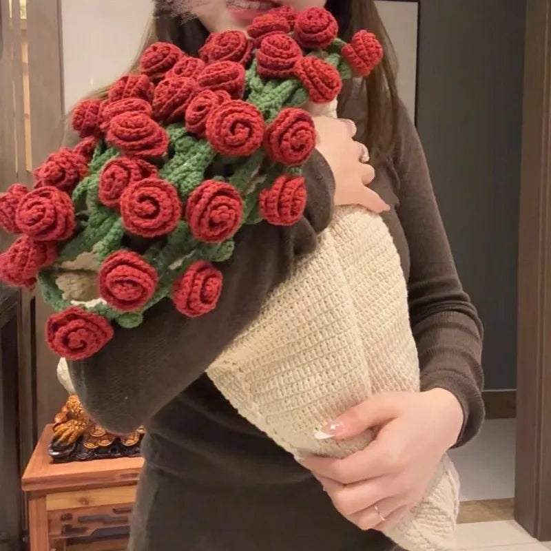 Hand-Knitted Rose Blanket DIY Kit & Ready-Made Gift for Mother's Day