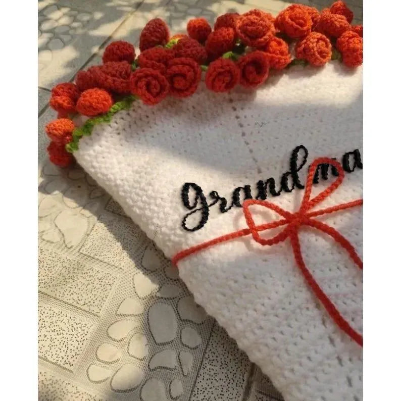Hand-Knitted Rose Blanket DIY Kit & Ready-Made Gift for Mother's Day
