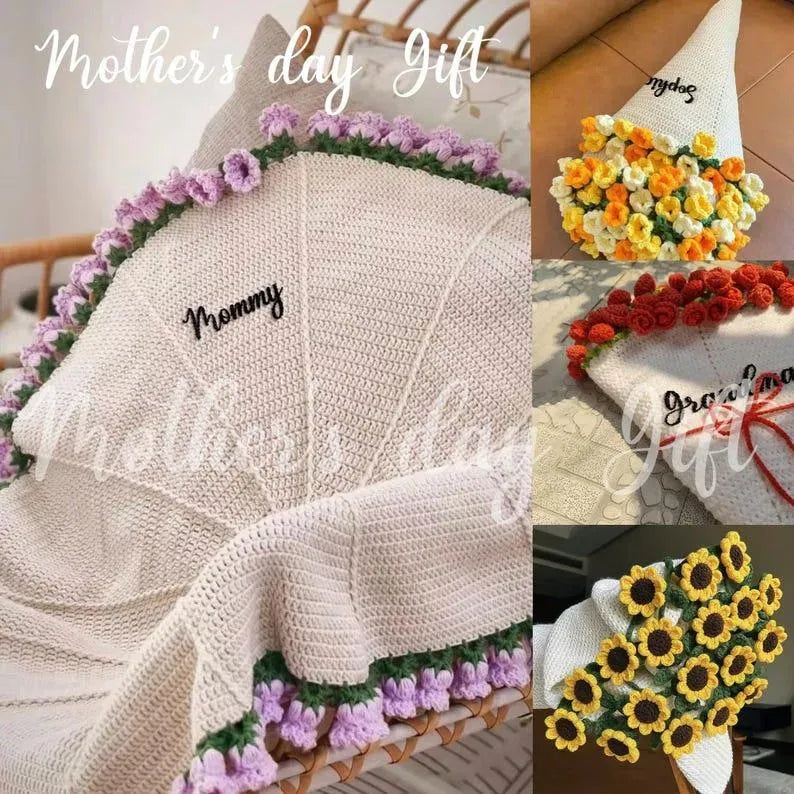 Hand-Knitted Rose Blanket DIY Kit & Ready-Made Gift for Mother's Day