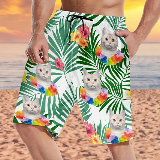 Custom Photo Aloha Dog Cat - Personalized Unisex Beach Shorts