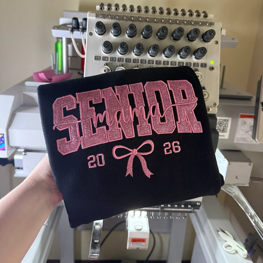 Custom Embroidered Glitter SENIOR Mama T-shirt & Sweatshirt & Hoodie with Child's Name Embroidered