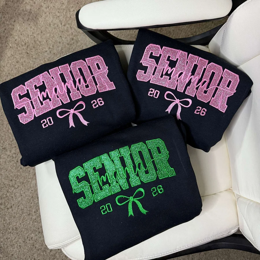 Custom Embroidered Glitter SENIOR Mama T-shirt & Sweatshirt & Hoodie with Child's Name Embroidered