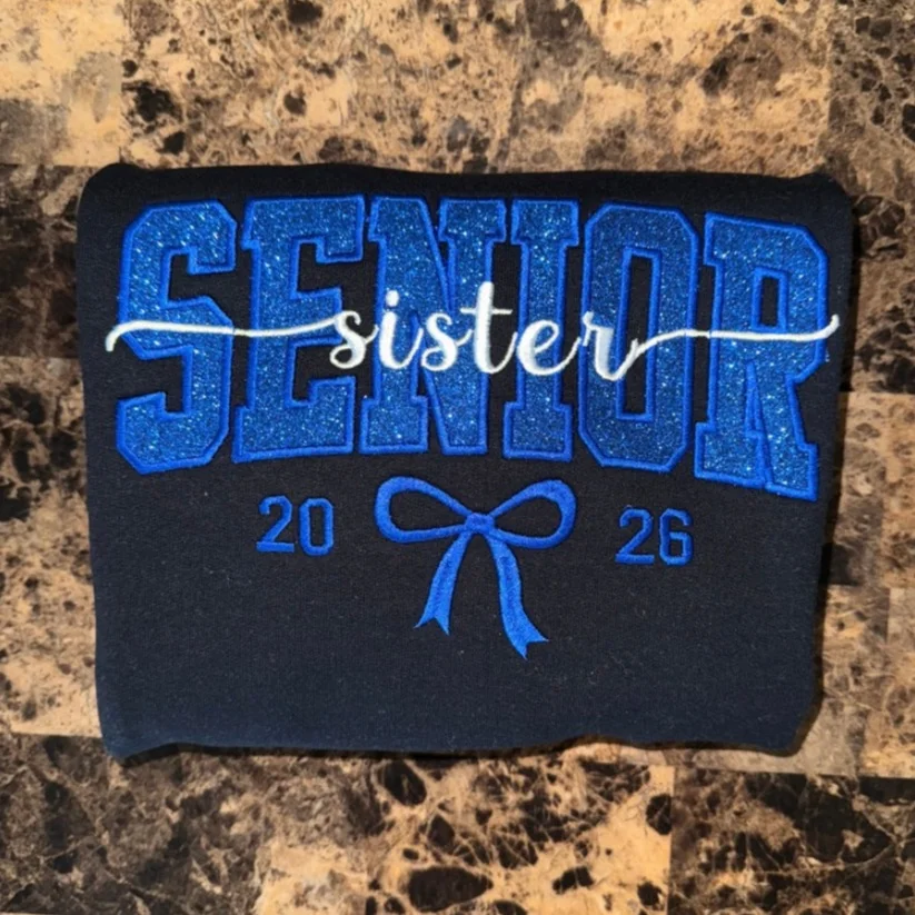 Custom Embroidered Glitter SENIOR Mama T-shirt & Sweatshirt & Hoodie with Child's Name Embroidered
