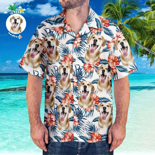 Custom Hawaiian Shirt with Pet Face Vintage Hawaiian Beach Shirts Gifts for Pet Owner Gifts for Pet Lover
