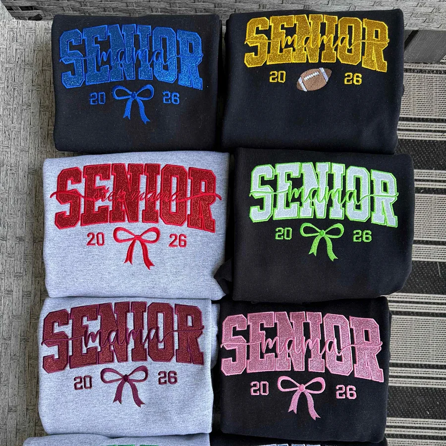 Custom Embroidered Glitter SENIOR Mama T-shirt & Sweatshirt & Hoodie with Child's Name Embroidered