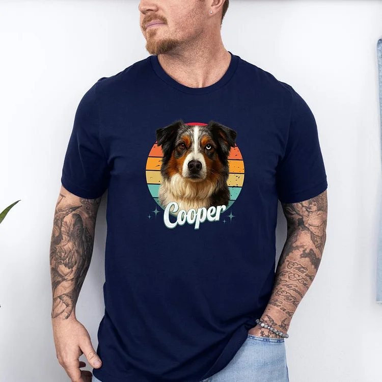 Custom Dog Portrait Hoodie/T-Shirt - Vintage Style with Name & Photo