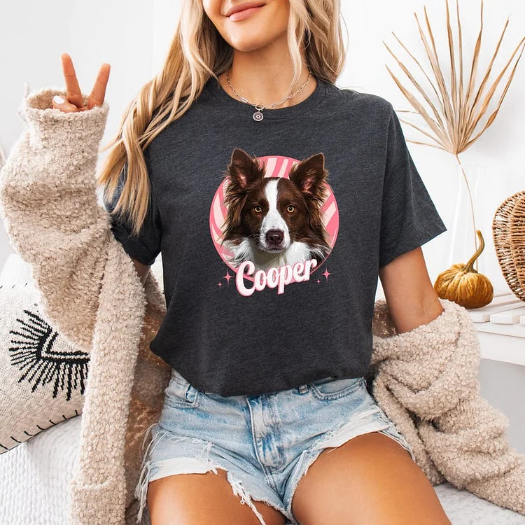 Custom Dog Portrait Hoodie/T-Shirt - Vintage Style with Name & Photo
