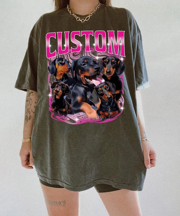 Vintage Bootleg Pet Shirt Pet Photo + Name Custom Dog Portrait T-Shirt Sweatshirt Hoodie