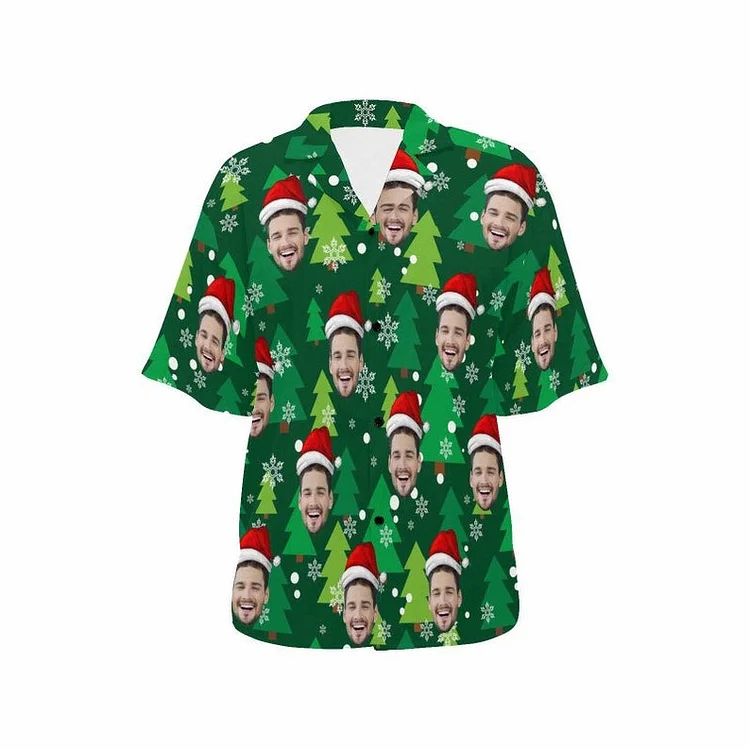 Custom Christmas Shirt with Pet Face, Personalized Photo Hawaiian Shirt for Party Christmas