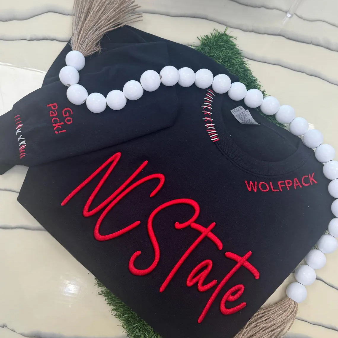 VINTAGE 3D Embroidery Custom Embroidered Hand Distressed Sweatshirt