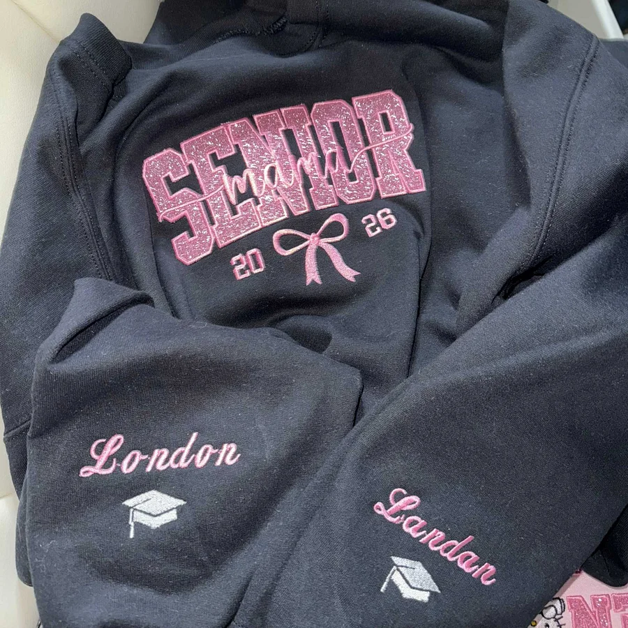 Custom Embroidered Glitter SENIOR Mama T-shirt & Sweatshirt & Hoodie with Child's Name Embroidered